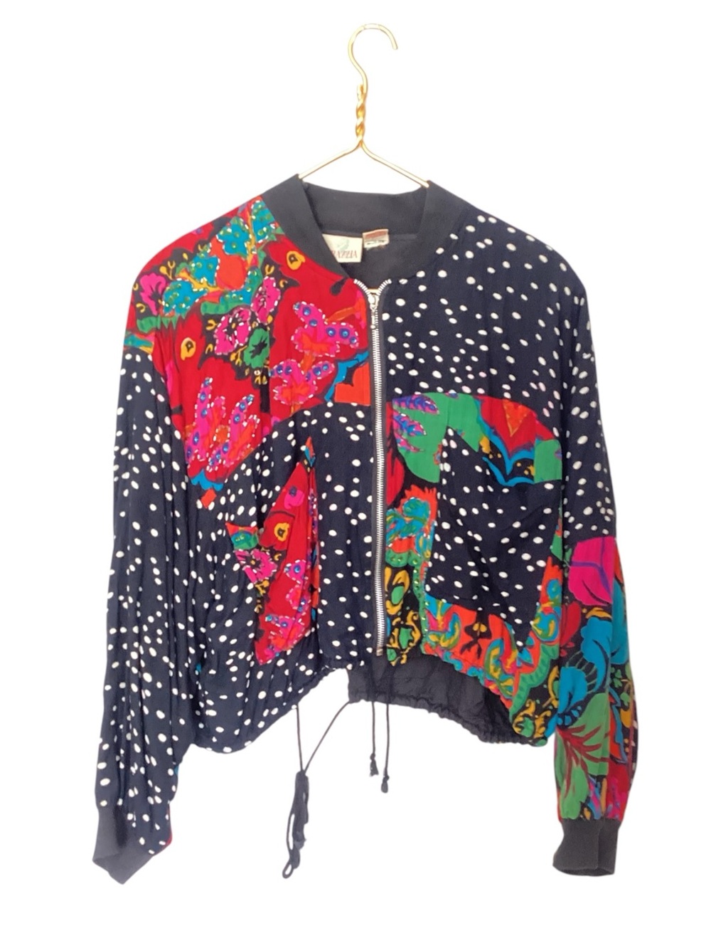 VTG 90s Tarazzia BOHO Black Beaded Colorful Floral Hippie Oversized Jacket M